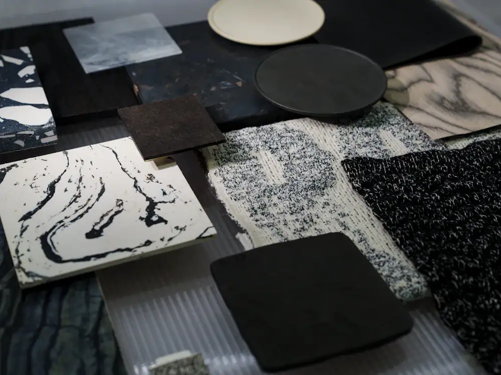 Close-up of textured decorative surface samples