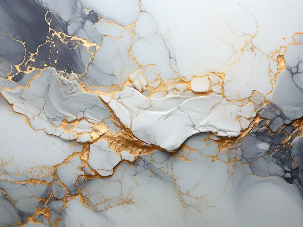 White marble-finish surface with gold veining