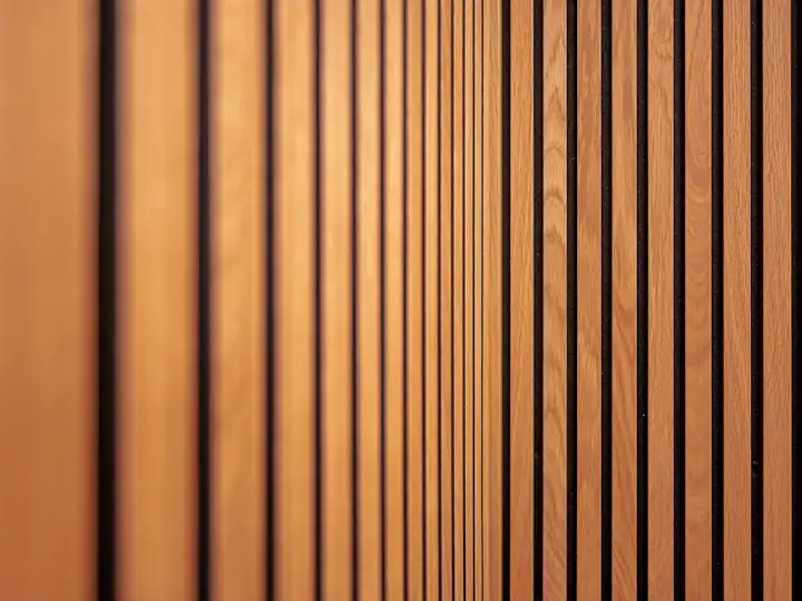 Close-up of a fluted wooden louver wall panel